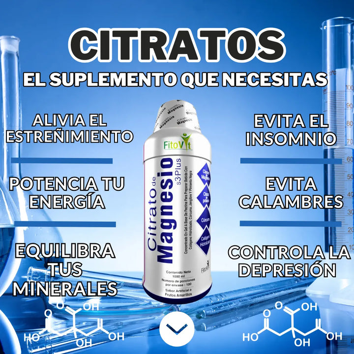 Citrato De Magnesio S3 Plus Con Calcio Y Colágeno Hidrolizado 1000ml Frutos Amarillos - Imagen 2