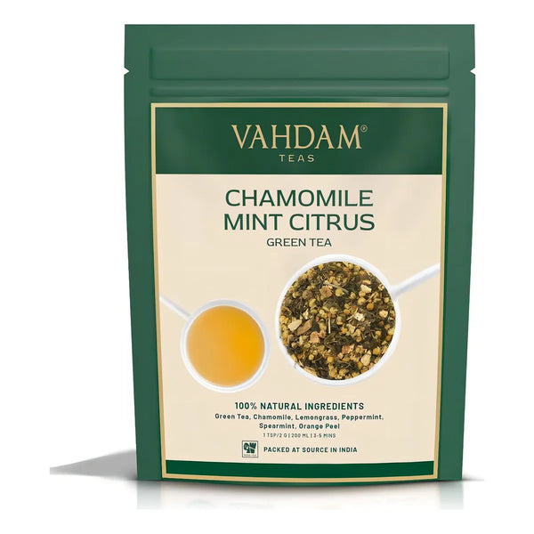 Té Verde Cítrico Manzanilla Y Menta Vahdam 100G Hojas Sueltas Antioxidante Relajante