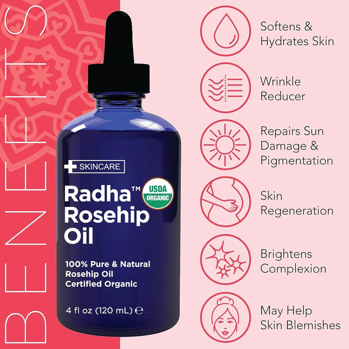 Aceite De Rosa Mosqueta Radha Beauty Prensado En Frio 120 Ml - Imagen 4