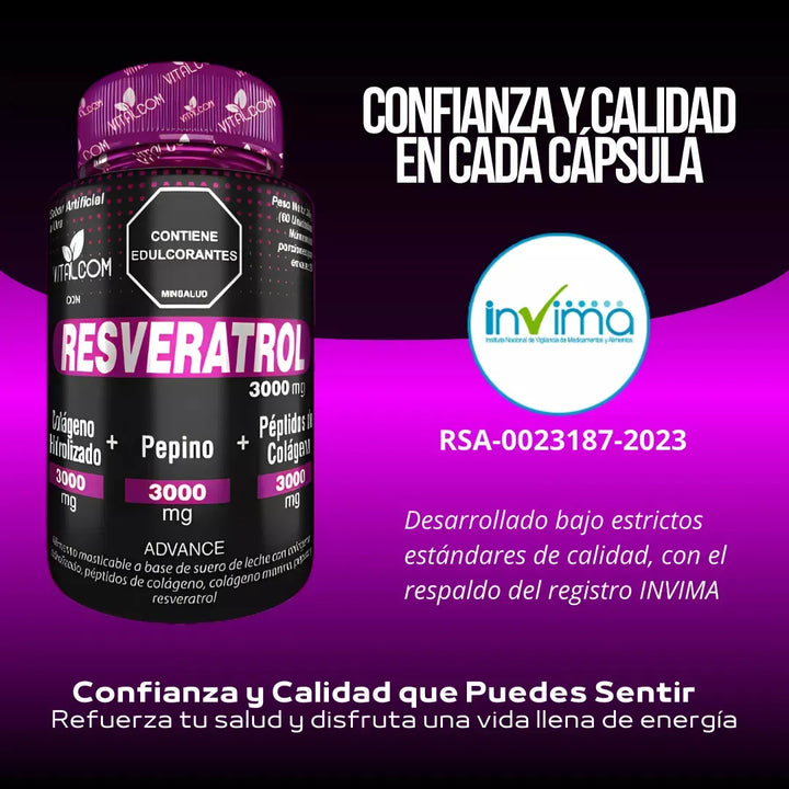 Resveratrol + Peptidos De Colageno Vitalcom Invima Original - Imagen 2