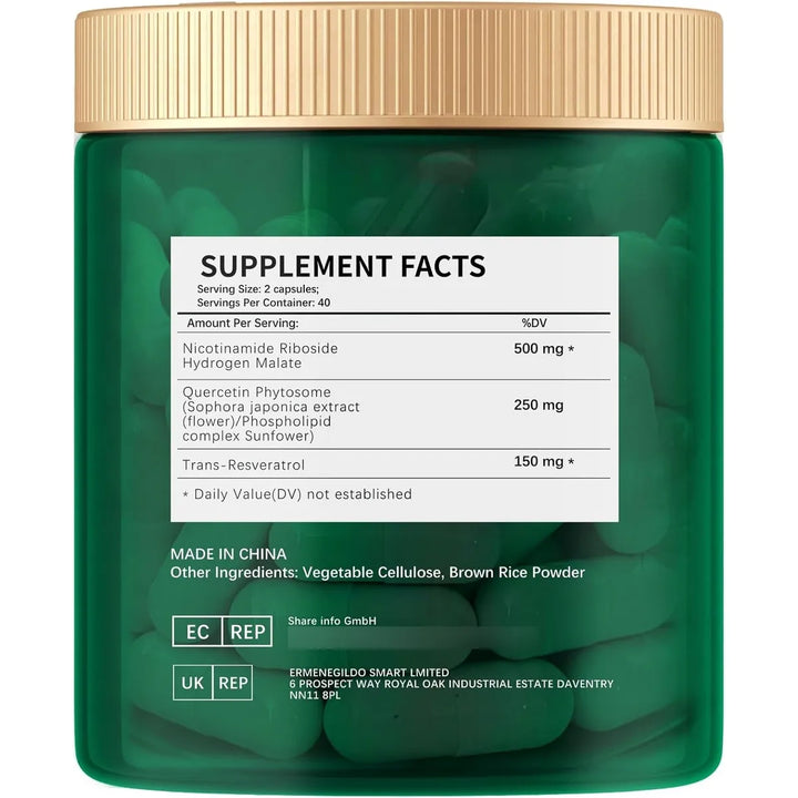 Ribosida De Nicotinamida 900 Mg Resveratrol 80 Cápsulas Anti - Imagen 2