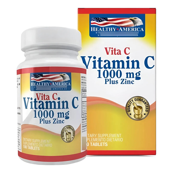 Vitamin C 1000 Mg Vitamina C + Zinc Healthy America 100 Capsulas Natural Acido Ascorbido  - Imagen 1