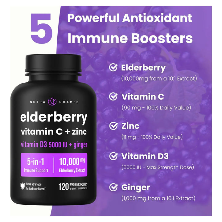 Cápsulas De Saúco 10000 Mg Con Zinc Vitamina C Vitamina D3 5 - Imagen 5