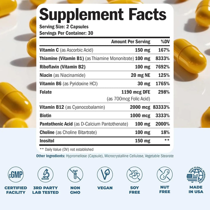 Cápsulas De Complejo Vitamina B Con Vitamina C Y Ácido Fólic - Imagen 3