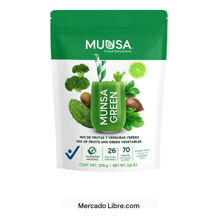 Munsa Green Mix De Frutas Y Verduras Verdes 250g Con Nopal Espinaca Brócoli Jengibre Limón Superfood Vegano Prebióticos Suplemento Saludable - Imagen 1