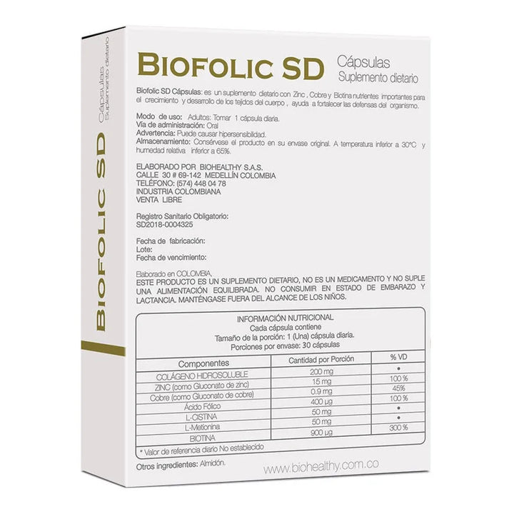 Biofolic Sd - Biohealthy 30 Cápsulas - Imagen 2