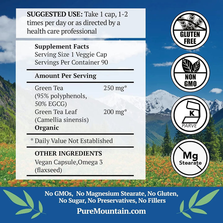 Cápsulas De Té Verde Orgánico 90 Unidades 450 Mg Extracto Pu - Imagen 2