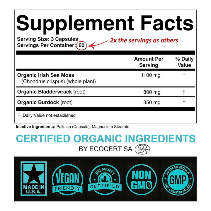Cápsulas De Musgo Marino Orgánico 2250 Mg Con Raíz De Bardan - Imagen 2