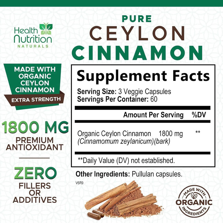 Cápsulas De Canela Orgánica 1800 Mg Pura De Ceilán Antioxida - Imagen 2
