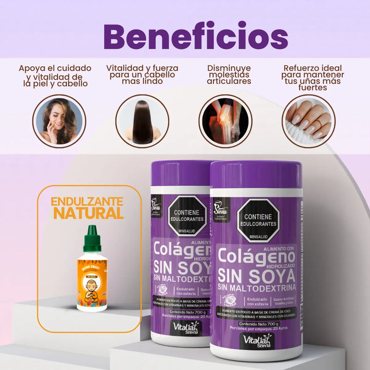 Combo X2 Colágeno Hidrolizado Vainilla Vitaliah + Endulzante Monk 30ml - Imagen 2