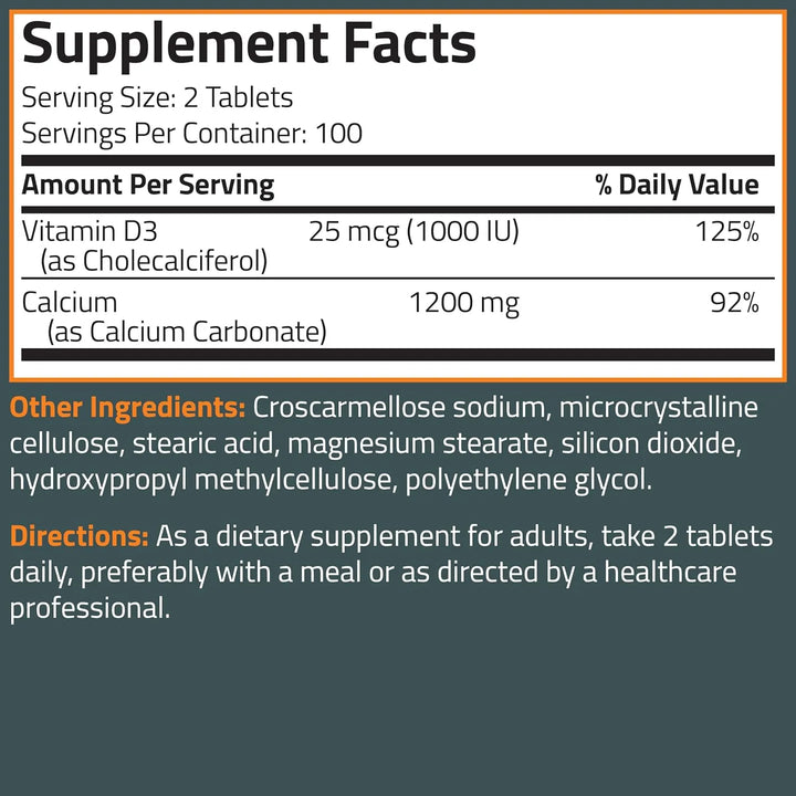 Calcio 1200 Mg Vitamina D3 1000 Ui Fórmula Alta Potencia 200 - Imagen 6