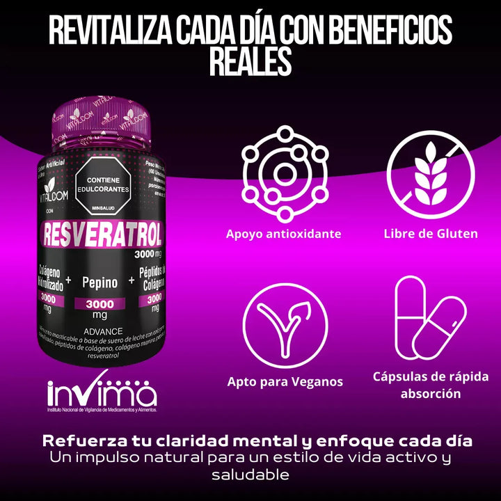 Resveratrol + Peptidos De Colageno Vitalcom Invima Original - Imagen 4