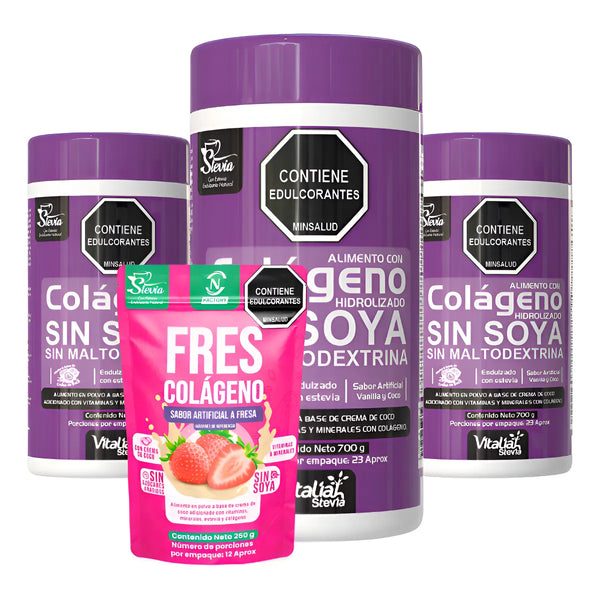 Combo X3 Colágeno Hidrolizado Vainilla Vitaliah + Fresa 250g Nf - Imagen 1