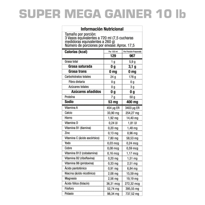 Proteina Super Mega Gainer 10lbs Gmn Protein Hipercalórica - Imagen 4