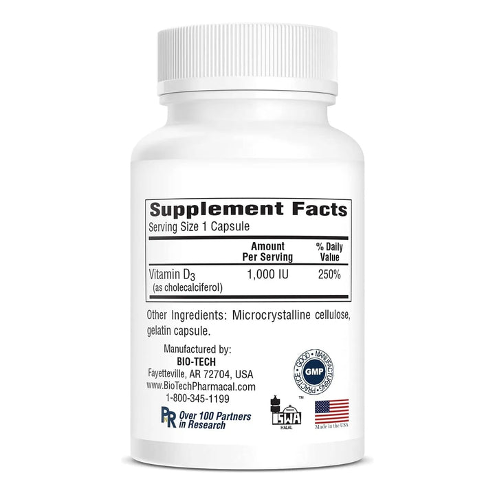 Vitamina D3 1000 Ui 250 Cápsulas Colecalciferol Salud Ósea Sistema Inm ...
