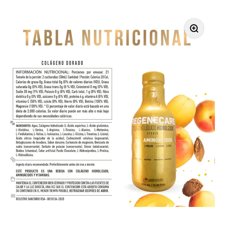 Colageno Liquido Hidrolizado Regenecare Durazno - Imagen 2