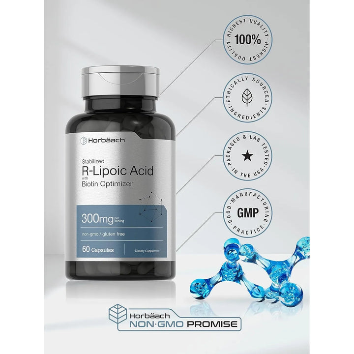 Ácido R-lipoico Estabilizado 300 Mg 60 Cápsulas Biotina - Imagen 6