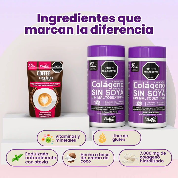 Kit Colágeno Hidrolizado Vitaliah Vainilla X2 + Doypack Coffee - Imagen 5
