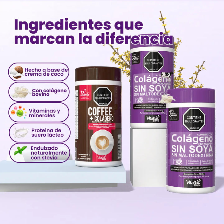 Kit Colágeno Hidrolizado Vainilla X2 Y Coffee Plus Vitaliah - Imagen 3