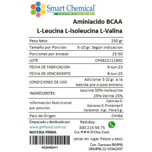 Bcaa Aminoácidos Puros X 250 Gr Sin Sabor - Imagen 2