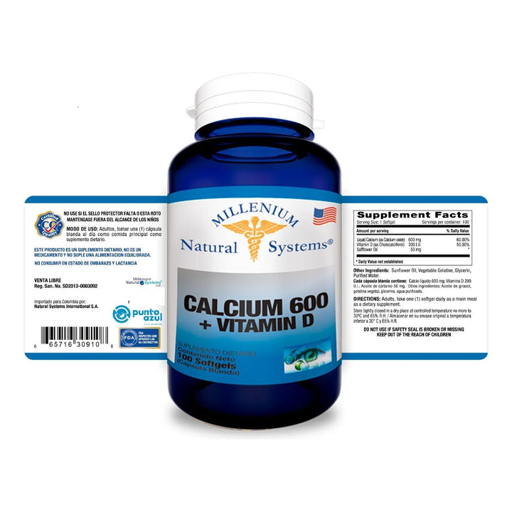 Calcium 600mg + Vitamina D X100 Calcio - Imagen 2