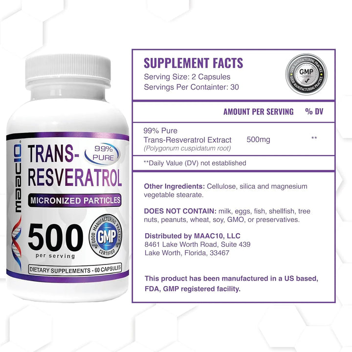 Trans Resveratrol 500 Mg 3 Paquetes Farmacéutico Micronizado - Imagen 4