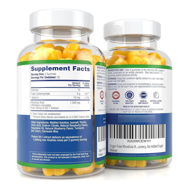 Gomitas Rhodiola Rosea 1500 Mg Adaptogénicas Sin Azúcar 60 P - Imagen 9
