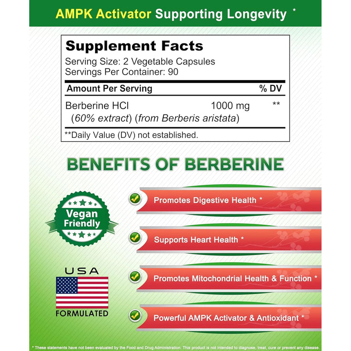 Berberina Pura 1000 Mg 180 Cápsulas Vegetales Clorhidrato Na - Imagen 4