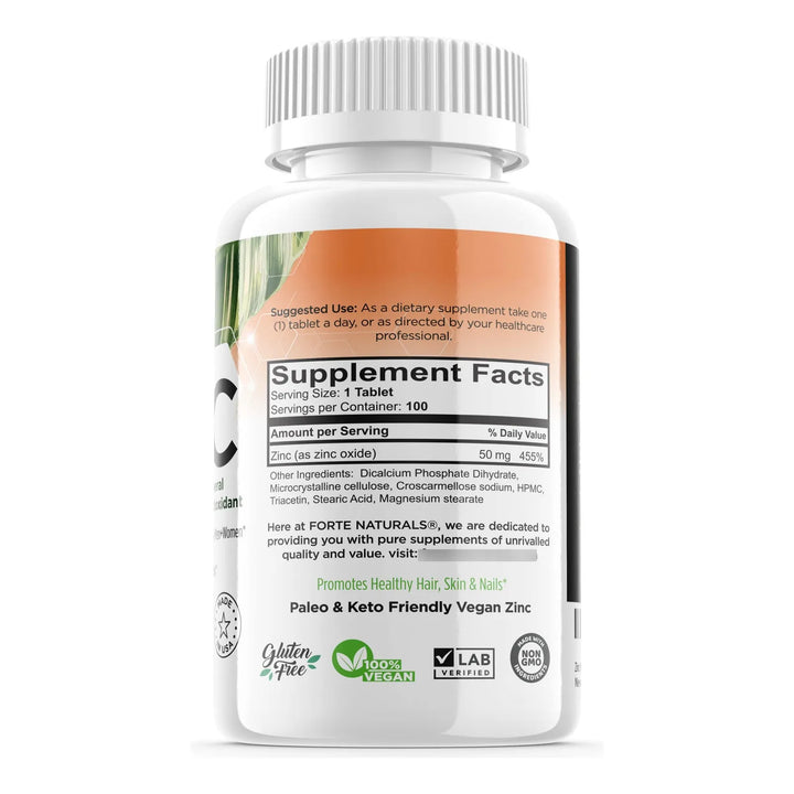 Zinc 50 Mg Para Estómagos Sensibles 100 Tabletas Diarias Fác - Imagen 2