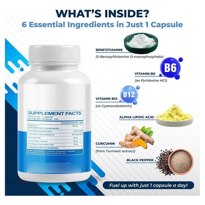Benfotiamina Liposomal 600 Mg Vitamina B6 B12 Ácido Alfa Lip - Imagen 2