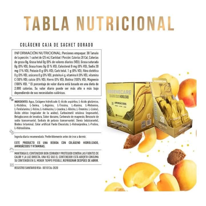 Colágeno Sachet Dorado Durazno - Imagen 2