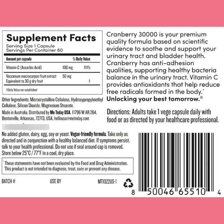 Cápsulas De Arándano 30000 Mg Con Vitamina C 60 Unidades Ref - Imagen 3