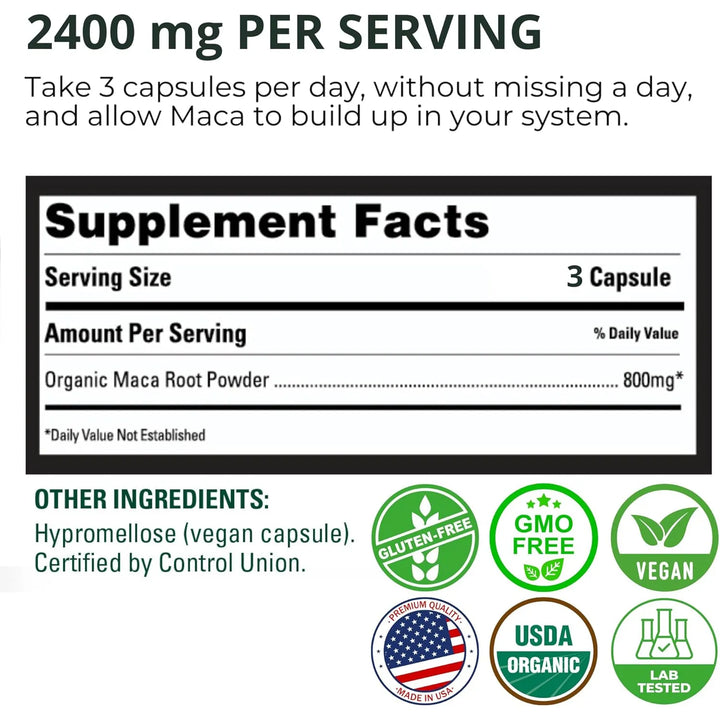 Cápsulas De Raíz De Maca Orgánica 2400 Mg Para Mujeres Y Hom - Imagen 2