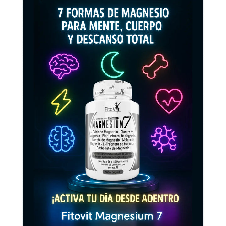 Magnesio X7 Siete Magnesios En Una Sola Fórmula Cloruro Bisglicinato Lactato Malato Oxido Carbonato Para Sueño Enfoque Y Recuperación Muscular Original - Imagen 3