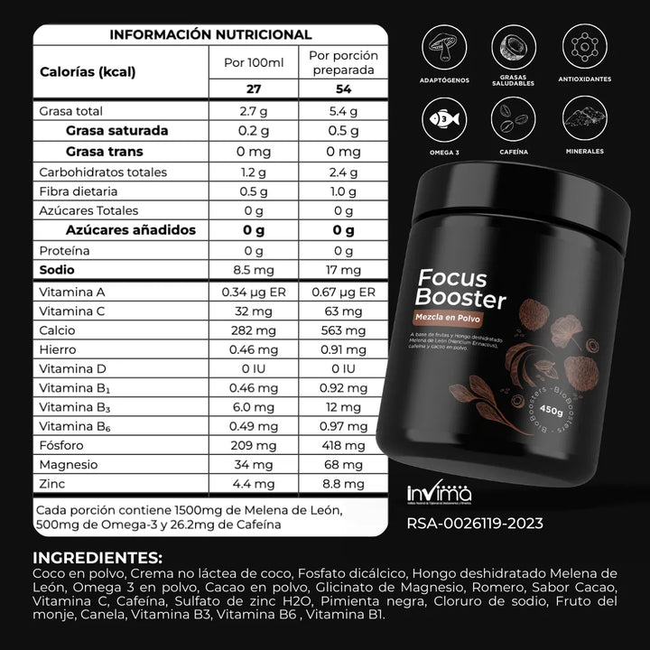 Focus Booster Suplemento Natural Con Melena De Leon - Imagen 2