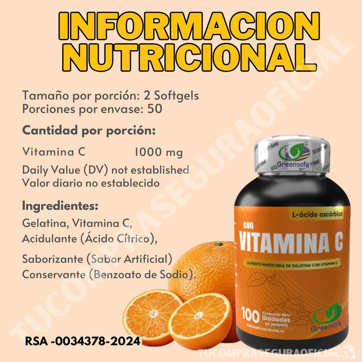 Vitamina C 1000mg Pura Acido Ascórbico Caps  Sistema Inmune Natural - Imagen 9