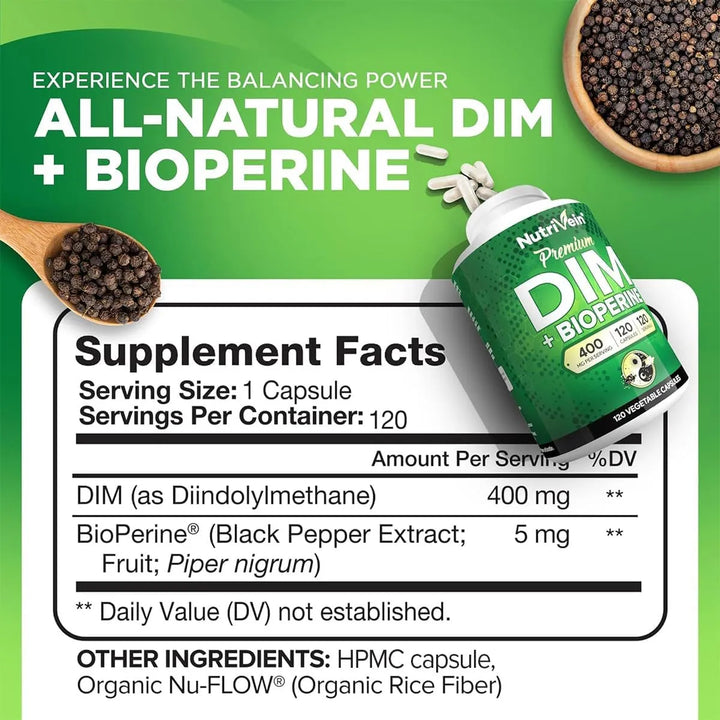 Dim 400 Mg Diindolilmetano Con Bioperina Apoyo Equilibrio Ho - Imagen 2