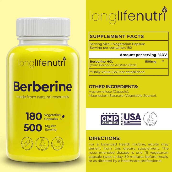 Berberina Hcl 500 Mg 180 Cápsulas Extracto Natural 1000 Mg P - Imagen 2