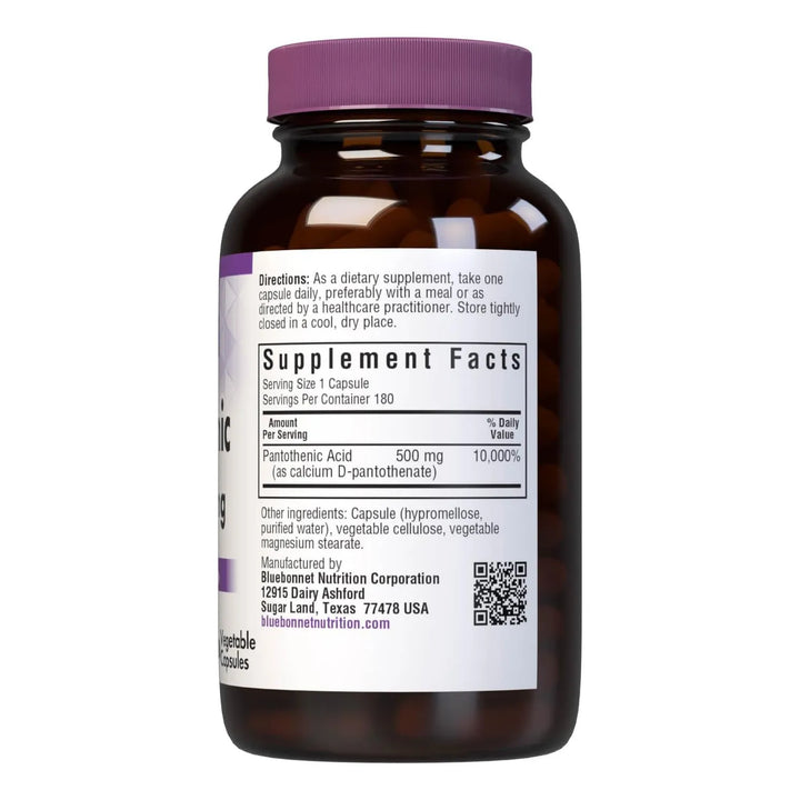 Cápsulas Vegetales 500 Mg De Ácido Pantoténico 180 Unidades - Imagen 2