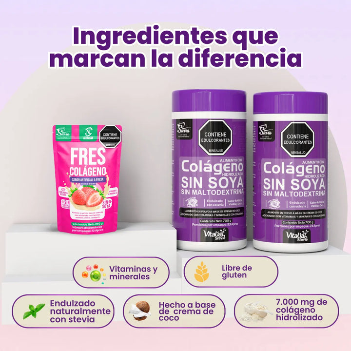 Combo X2 Colágeno Hidrolizado Vainilla Vitaliah + Fresa 250g Nf - Imagen 5