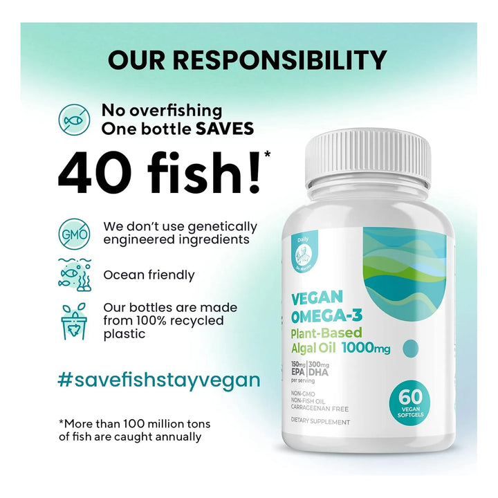 Aceite De Algas Omega 3 Dha Epa 1000 Mg Ácidos Grasos 60 Cáp - Imagen 5