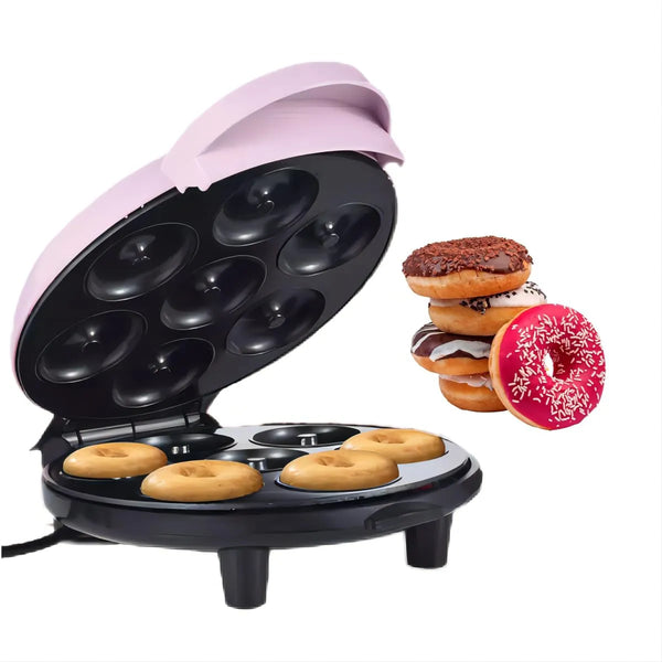 Máquina Eléctrica Rosa Para Hacer 7 Donas Y Panqueques Antiadherente Y Rápida