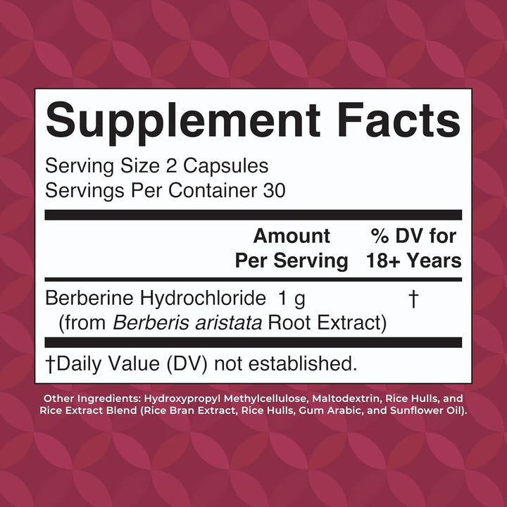 Berberina 1000 Mg Metabolismo Saludable 30 Cápsulas 1.14 G A - Imagen 2