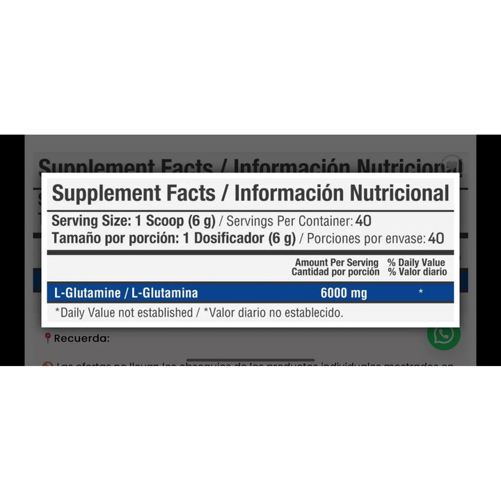 Glutamina L-glutamina 240gr - Imagen 2