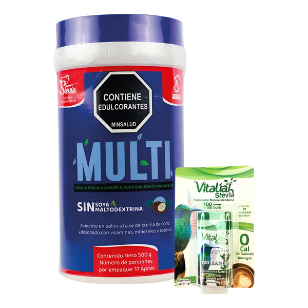 Multi 500g Sabor Vainilla Nutrition Factory + Stevia Natural 10ml - Imagen 1