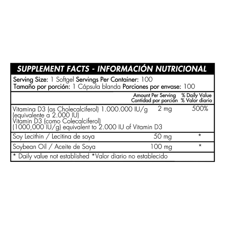 Vitamina D3 2000 Iu 100 Softgels Ni - Imagen 2
