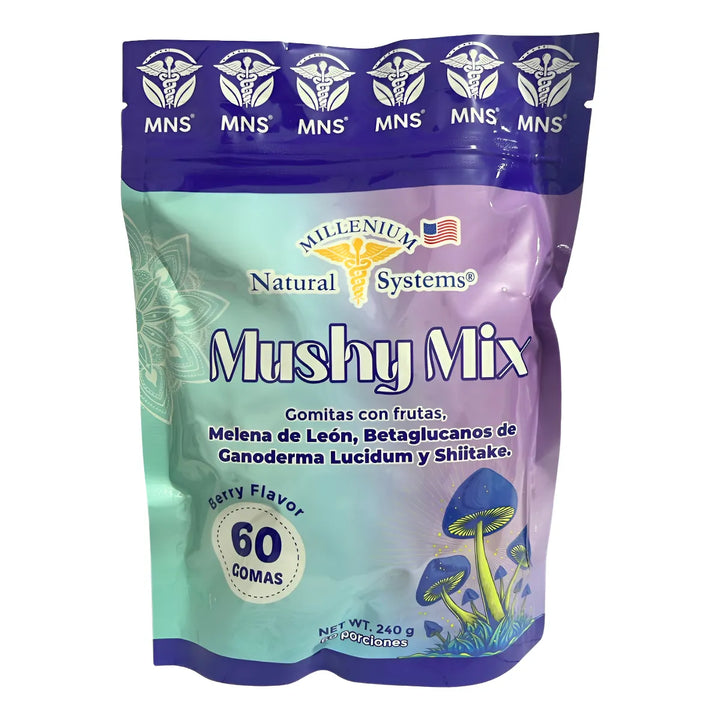 Mushy Mix 60 (melena De León + Ganoderma + Shiitake) Gomitas Mora Azul - Imagen 1
