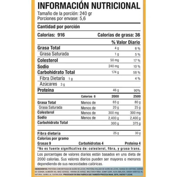 Proteina Xl Gainer 3lb Carbohid Vainilla - Imagen 3
