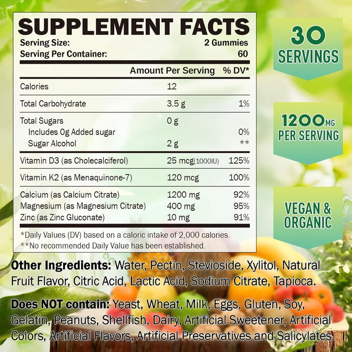 Gomitas De Citrato De Calcio 1200 Mg Sabor Piña Con Vitamina - Imagen 2