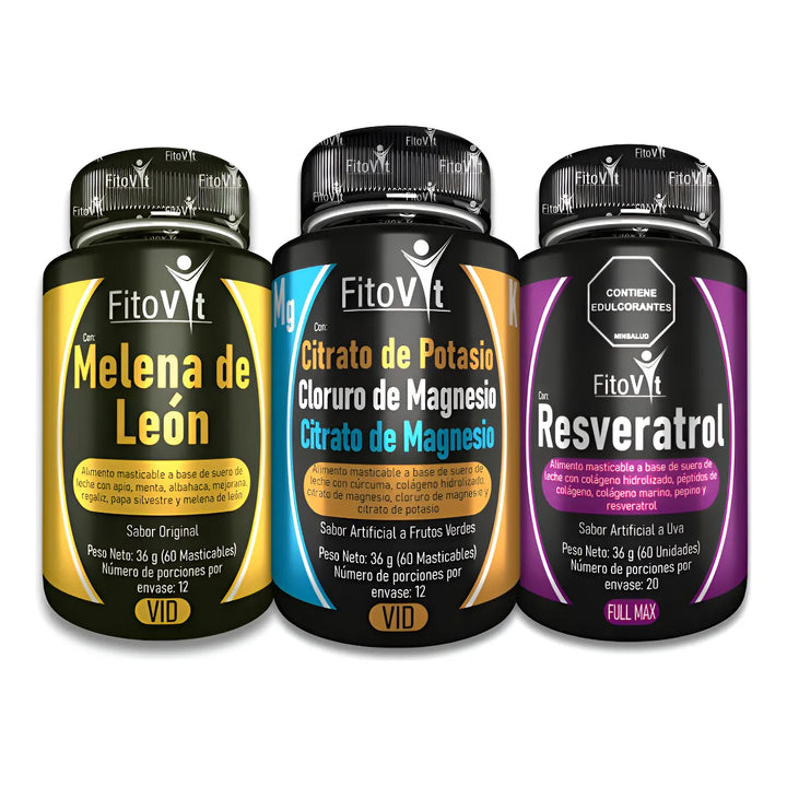 Melena De Leon Citratos De Magnesio Y Potasio Resveratrol Tripack Energía Y Concentración Original - Imagen 1